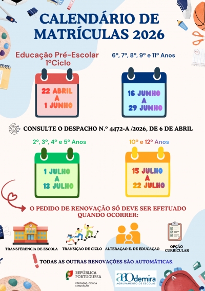 Matr&iacute;culas (ano letivo 2026/2027)