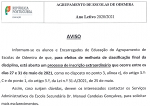PROCESSO EXTRAORDIN&Aacute;RIO DE INSCRI&Ccedil;&Atilde;O - EXAMES 2021 (27 a 31 de maio de 2021)