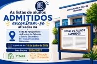 Listas de Admitidos (pr&eacute;-escolar e 1.&ordm; ano de escolaridade)